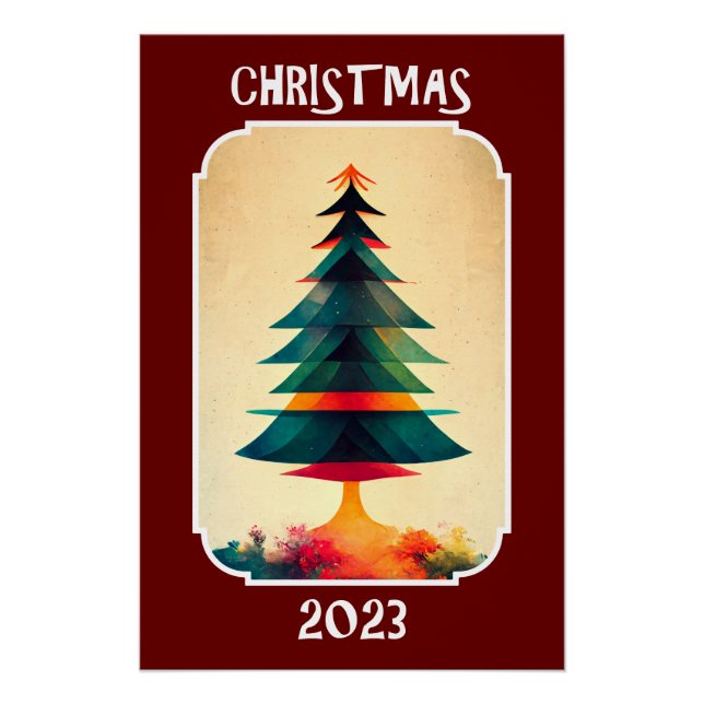 Poster Arbre à pin artistique | Joyeux Noël 2023 (Devant)