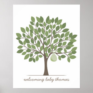 Poster Arbre à signatures bébé - Grand - Vert