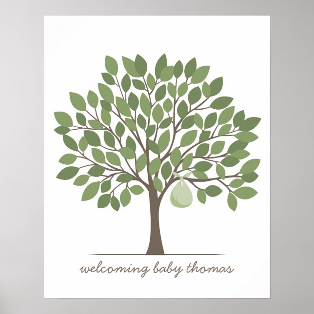 Poster Arbre à signatures bébé - Grand - Vert (Devant)
