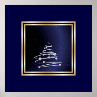 Poster Arbre Abstrait Argent De Noël En Bleu