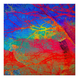 Poster Arbre Abstrait en rouge et bleu
