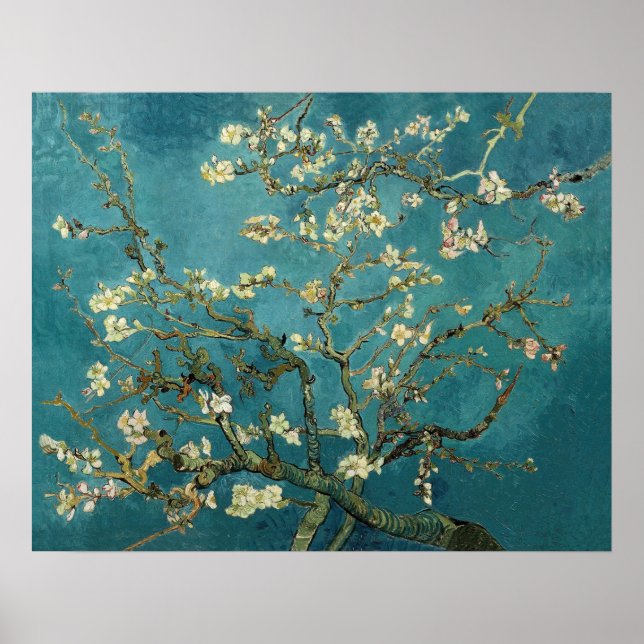 Poster Arbre d'amande en fleurs par Van Gogh (Devant)