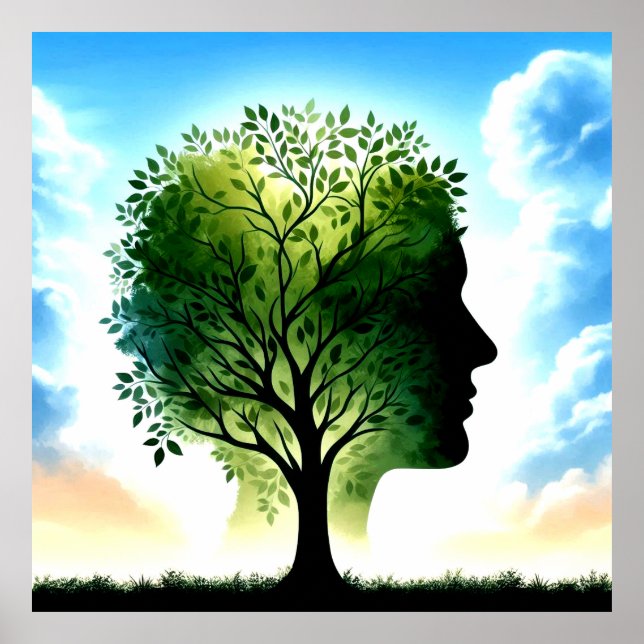 Poster Arbre dans le crâne humain (sauver le chang (Devant)