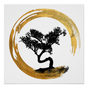 Poster Arbre de bonsaïs. Cercle d'Enso de zen. Art