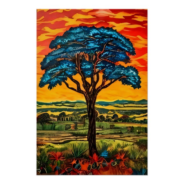 Poster Arbre de Feu Bleu (Devant)
