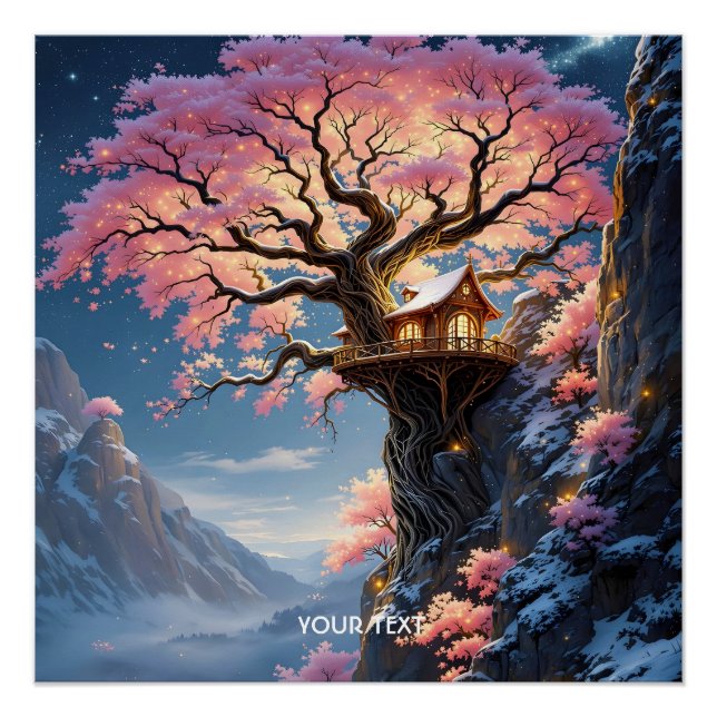Poster Arbre de fleurs de cerises mignonnes Imaginaire (Devant)