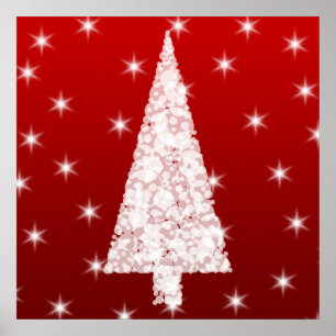 Poster Arbre de Noël blanc avec des étoiles sur le rouge
