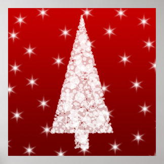 Poster Arbre de Noël blanc avec étoiles en rouge.
