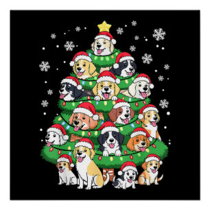 Poster Arbre de Noël Chien - Chiots Merry Noël Mignons