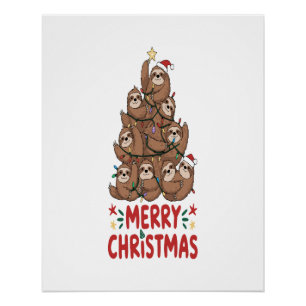 Poster Arbre de Noël de paresseux Joyeuses Fêtes