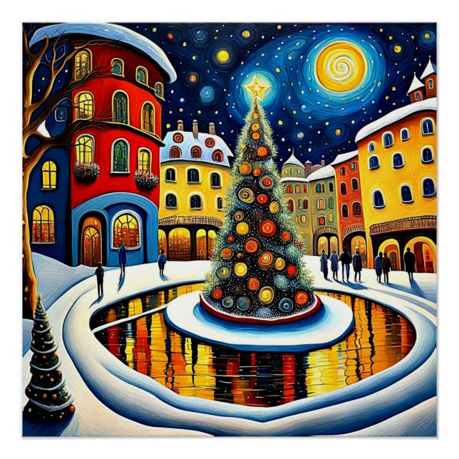 Poster Arbre de Noël en ville carré 5 (Devant)