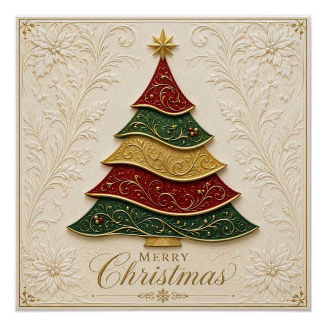 Poster Arbre de Noël orné d'émail doré (Devant)