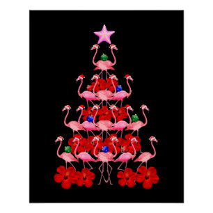 Poster Arbre de Noël père Noël Pink Flamant rose