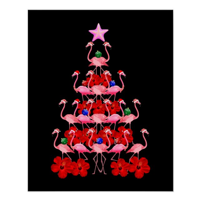 Poster Arbre de Noël père Noël Pink Flamant rose (Devant)