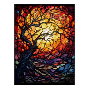 Poster Arbre de Vie Art de Verre Peint Abstrait Mosaïque