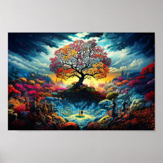 Poster - Arbre de vie Artwork Arc-en-ciel coloré