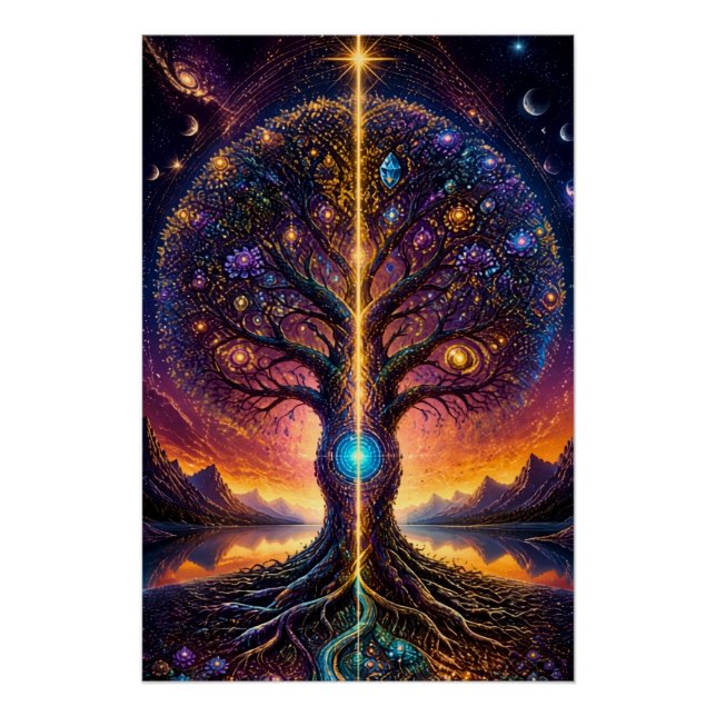 Poster Arbre de Vie Cosmique Art Céleste (Devant)