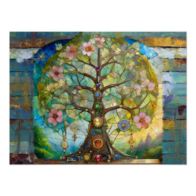 Poster Arbre de Vie Fleurissant des 7 Chakras (Devant)