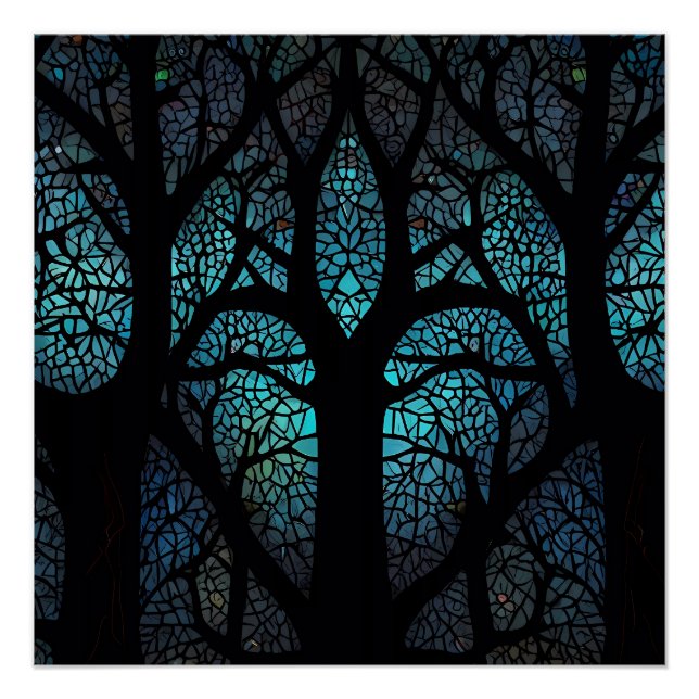 Poster Arbre de vie - Mosaïque de forêt mystique (Devant)