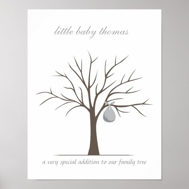 Poster Arbre d'empreintes digitales pour bébé - gris (Devant)