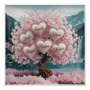 Poster Arbre en fleur de cerisier 3D avec Parties scintil