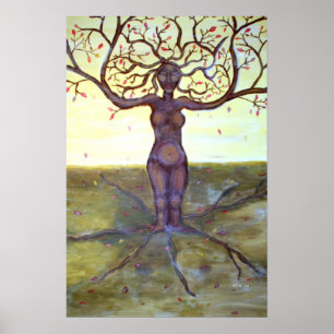Poster Arbre "enraciné" Déesse Art entièrement doré Impri