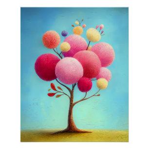 Poster Arbre fantaisie avec des cimes rondes et colorées 