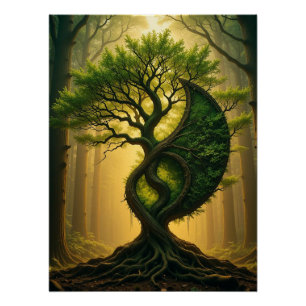 Poster Arbre Fantastique en forme de Yin Yang dans un Boi