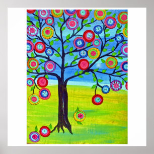 Poster Arbre heureux, arbre de la vie, style mexicain