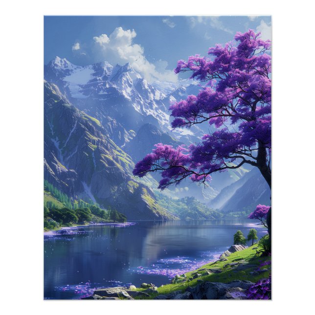 Poster Arbre pourpre sur le lac (Devant)