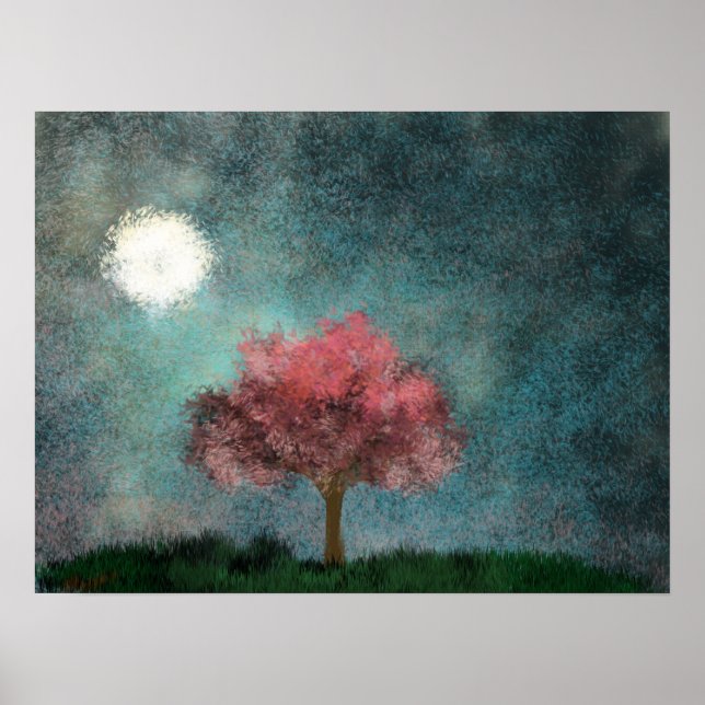 Poster arbre rose de lune de minuit (Devant)
