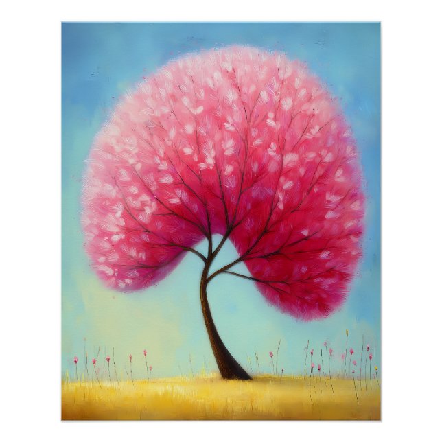 Poster arbre stylisé avec une couronne de fleurs roses -  (Devant)