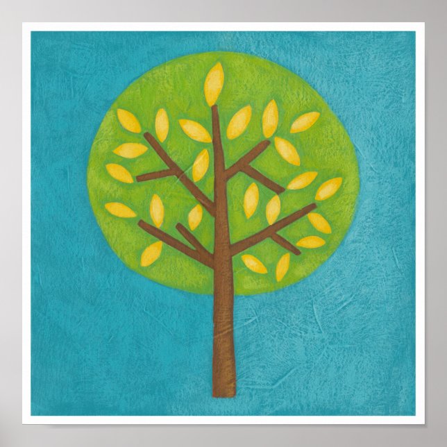 Poster Arbre vert avec Feuilles jaunes par Chariklia Zarr (Devant)