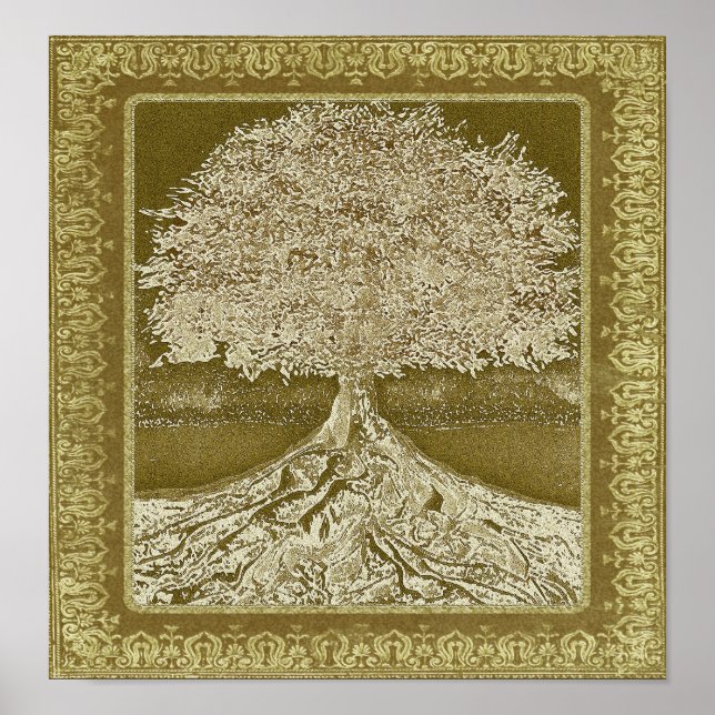 Poster Arbre Vintage vieil or dénudé (Devant)