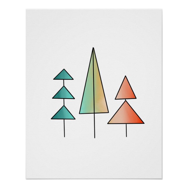 Poster arbres arc-en-ciel modernité du milieu du siècle b (Devant)