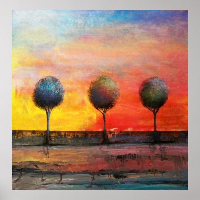 Poster Arbres dans un coucher de soleil toscan (Devant)
