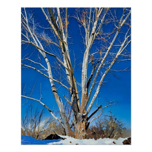 Poster Arbres d'hiver sous ciel bleu clair dans des terre (Devant)