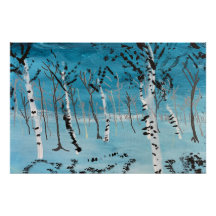 "Arbres en hiver" Paysage Acrylique à bord