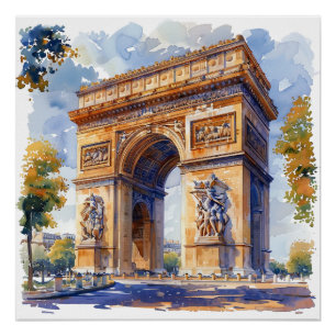 Poster Arc de Triomphe Aquarelle Sites de voyage France