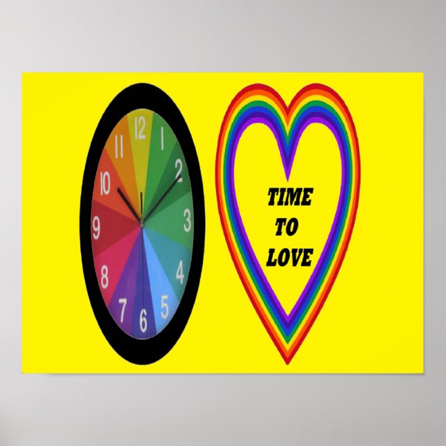 Poster Arc-En-Ciel Horloge Avec Coeur Temps À Aime (Devant)