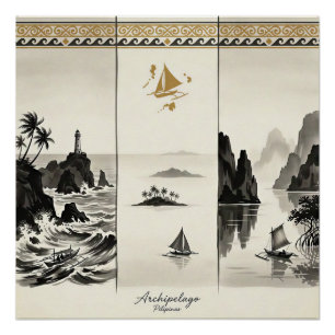 Poster Archipel- Trois Mers des Philippines Sumi-e