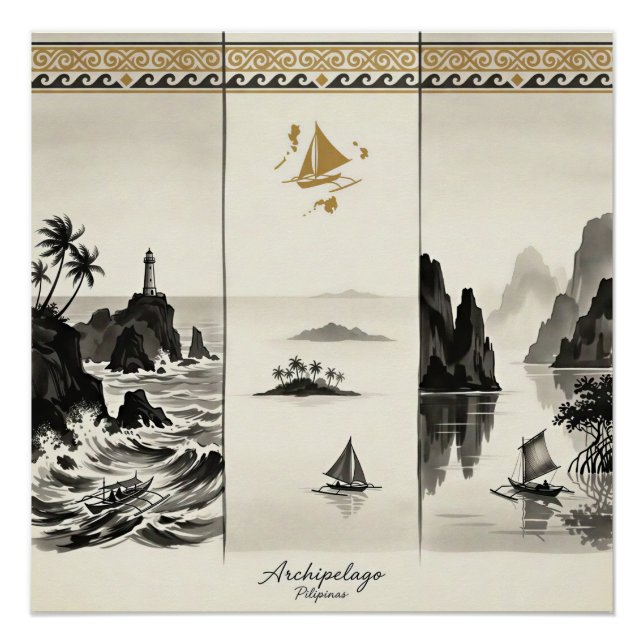 Poster Archipel- Trois Mers des Philippines Sumi-e (Devant)