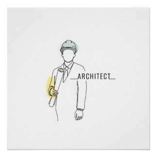 Poster Architecte simple une ligne art continu