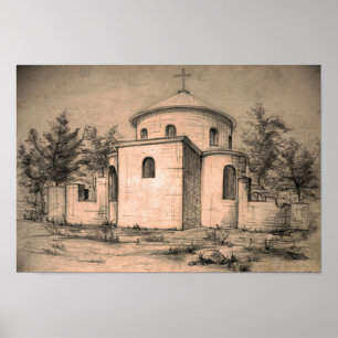 Poster Architecture Église orthodoxe antique Dessin Art