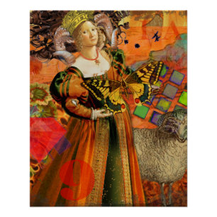 Poster Aries Orange Woman : Collage d'art antique gothiqu