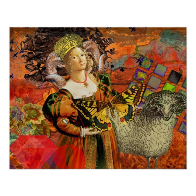 Poster Aries Orange Woman : Collage d'art antique gothiqu (Devant)