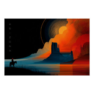 Poster Arizona Red Rocks, cavalier à cheval, minimaliste