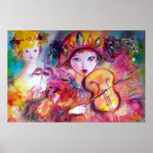 Poster Arlecchino et Colombina /Visages du Carnaval de Ve