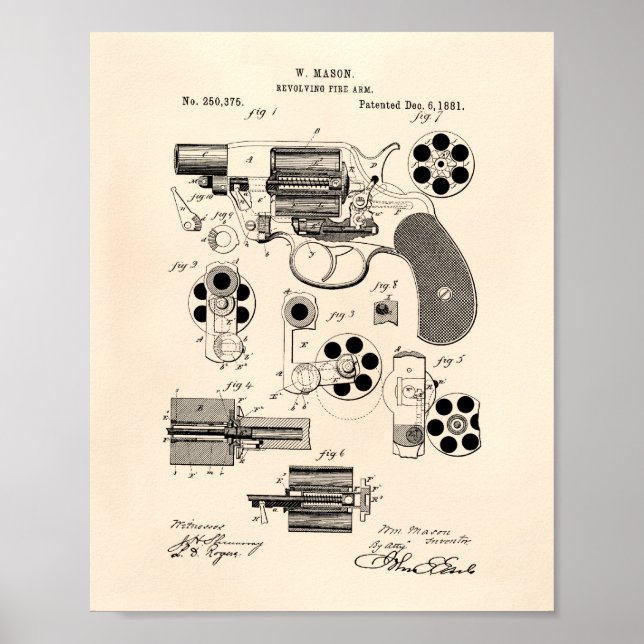 Poster Arme de feu tournant 1881 Art breveté - Vieux poiv (Devant)