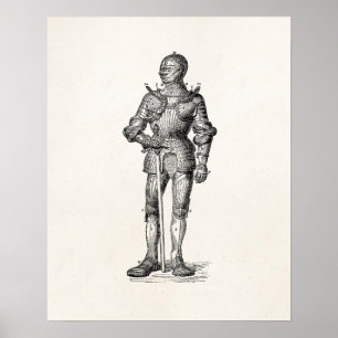 Poster Armoiries Chevalier Brillant Armor Épée Médiévale